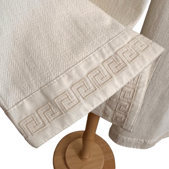 THE EARTH COLLECTION Natural Cotton Cream Wide Leg Crop Pants Greek Key Hem XXL - Picture 2 of 10